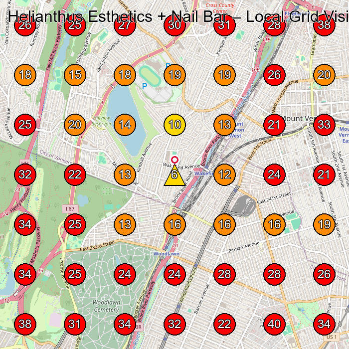 Helianthus Esthetics + Nail Bar GeoGrid visibility map for Beauty Salon in Bronx